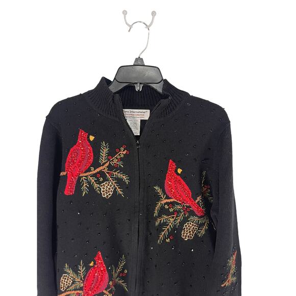 Tiara International Vintage‎ Sequin Red Robin Holiday Embroidered Sweater - Picture 5 of 8